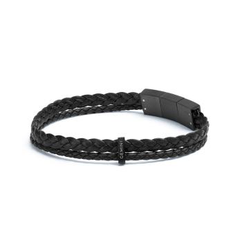 Doppeltes Armband aus schwarzem italienischem Nappaleder mit schwarzem Finish - Duo Black
